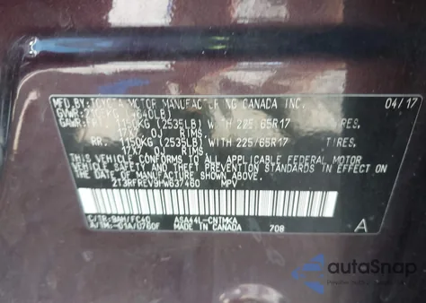 2017 Toyota Rav4 Xle из США, поврежденный, VIN 2T3RFREV9HW637460